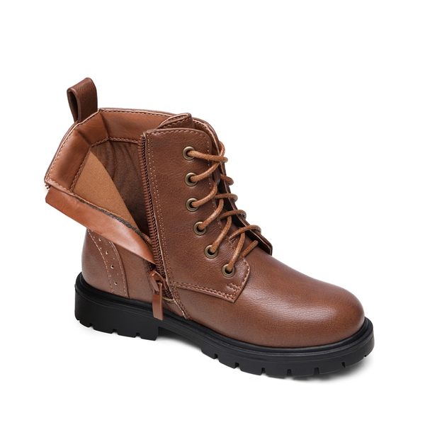 Boys Girls Combat Ankle Boots - BROWN PU - 3
